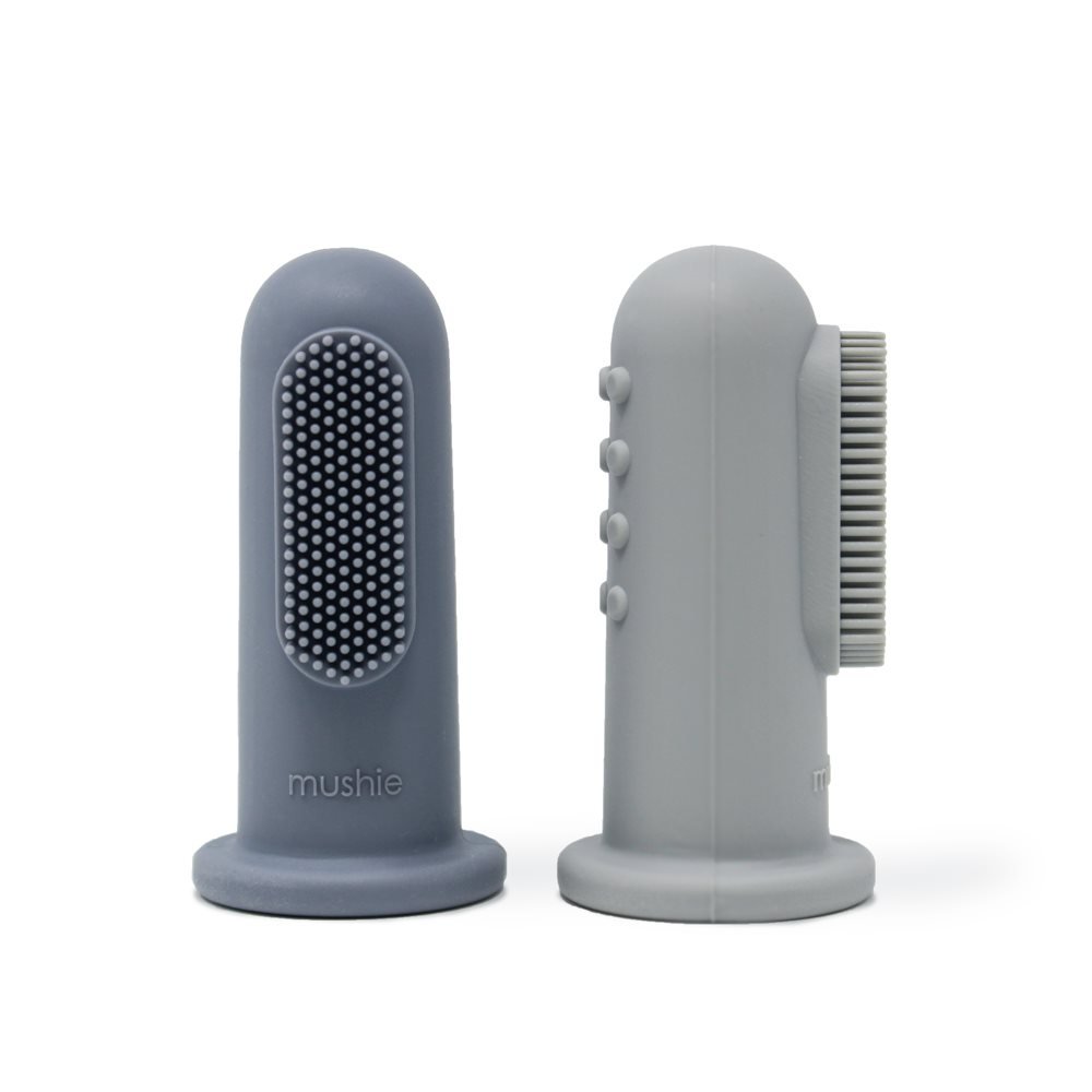 Mushie Pack 2 Cepillos Dedo combinado Gris claro y Gris oscruso